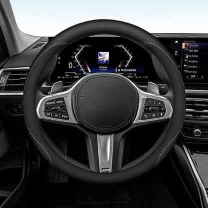 Leather Steering Wheel Cover 15 Inches Car Steering Wheel Cover Stretchy Easy Installation Durable Breathable Non-Slip for Honda Civic Accord Fit CRV HRV Pilot Odyssey Accessories -Black