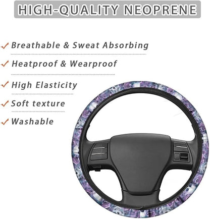 AFPANQZ Steering Wheel Protection for Automotive Steering Wheel Covers, Skull Purple Rose Sweat Absorption Comfort Grip for Driver Women Men