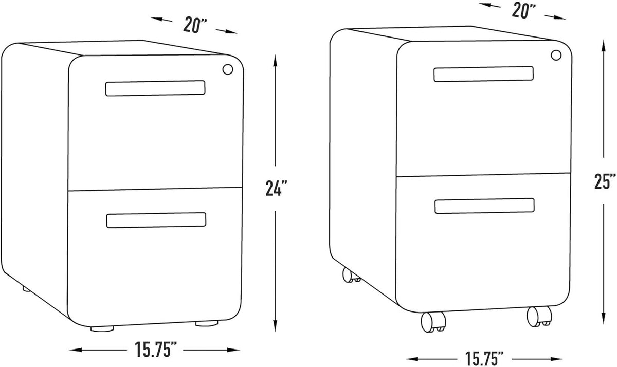 Laura Davidson Furniture Stockpile 2 Drawer Mobile File Cabinet with Lock - Under Desk Metal Filing Cabinet, Legal/Letter File Folders, Wheels and Stationary Feet, Pre-Assembled, White