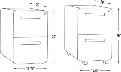 Laura Davidson Furniture Stockpile 2 Drawer Mobile File Cabinet with Lock - Under Desk Metal Filing Cabinet, Legal/Letter File Folders, Wheels and Stationary Feet, Pre-Assembled, White