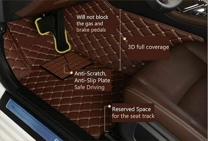 Custom Making Car Floor Mats Compatible for 2000-2025 All Mode Sedan SUV Sports Car Full Coverage Cute Pads Protection Non-Slip Leather Floor Liners (Black+Wine Red Edge)