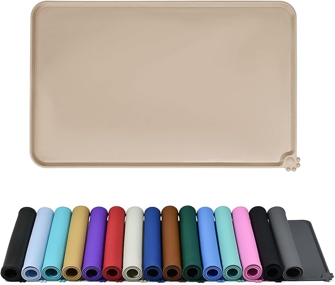 Reopet Waterproof Pet Feeding Mat with High Raised Edges, Heavier and Thicker Placemats for Cat Dog Water Bowl with BPA Free, Dogs Cats Food Mats for Messy Drinkers to Prevent Spill and Protect Floors