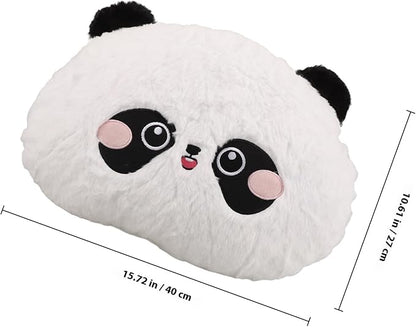 NUOBESTY Panda Plush Lumbar Support Pillow for Car Seat and Office Chair, Round Embroidered Rabbit Fur Cartoon Cushion for Lower Back Comfort During Driving and Travel