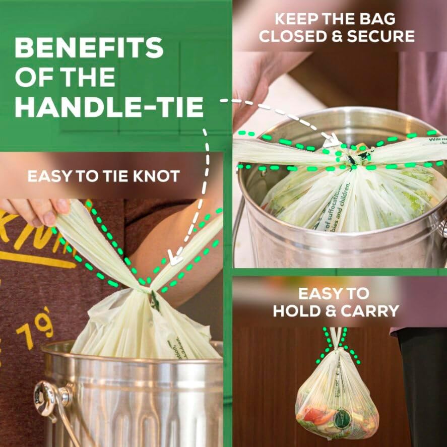 ANECO 100% Compostable Food Waste Bags 2.6 Gallon With Handles, 45 Count