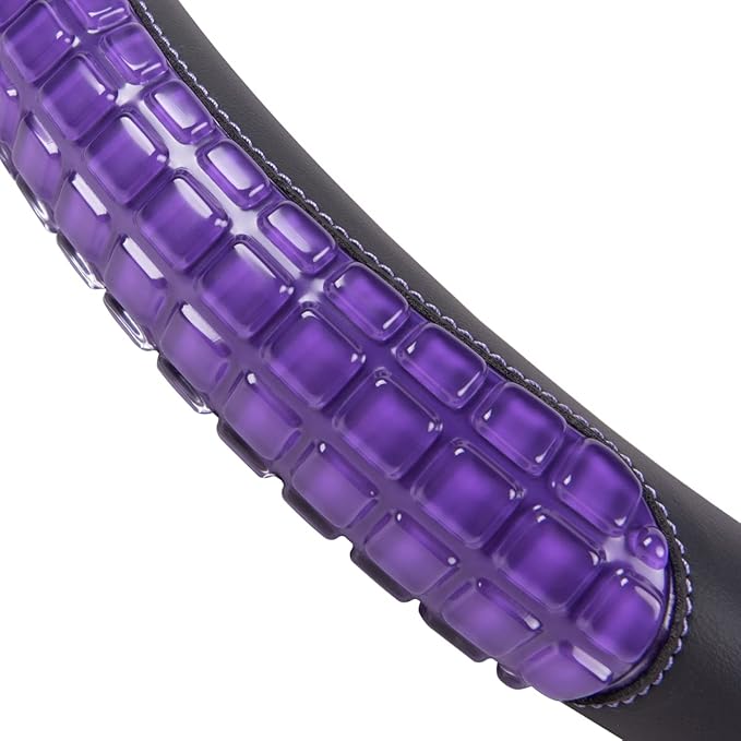 Flying Banner car Steering Wheel Cover Gel Massage Velvet Cool Warm Universal Size 15 inches SUV Truck Anti Slip Odorless Summer Winter (Black Purple, Gel Massage)