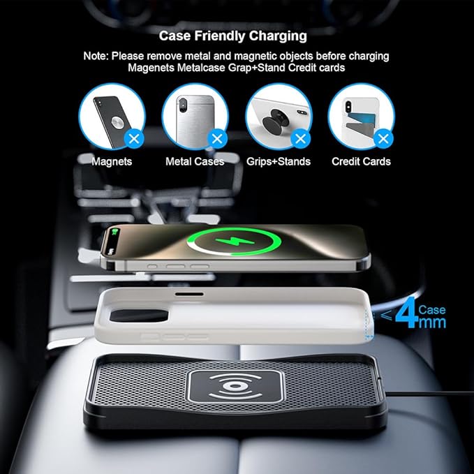 Wireless Car Charger Pad for Buick Encore 2013-2026, Type-C/USB 20W Car Wireless Charger Non-Slip Phone Charging Pad Car Accessories,B 30cm Cable USB Plug