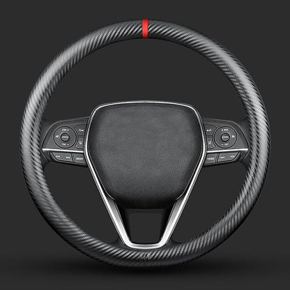 Carbon Fiber Leather car Steering Wheel Cover, Comfortable and Anti-Skid, Universal 15 inch (Black)