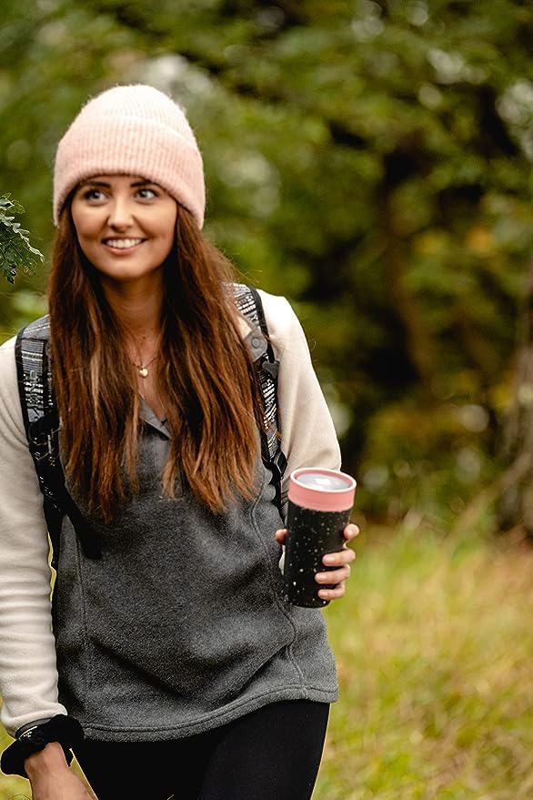 Circular and Co Leakproof Reusable Coffee Cup 12oz/340ml - The World's First Travel Mug Made from Recycled Coffee Cups, 100% Leak-Proof, Sustainable & Insulated (Black & Giggle Pink)