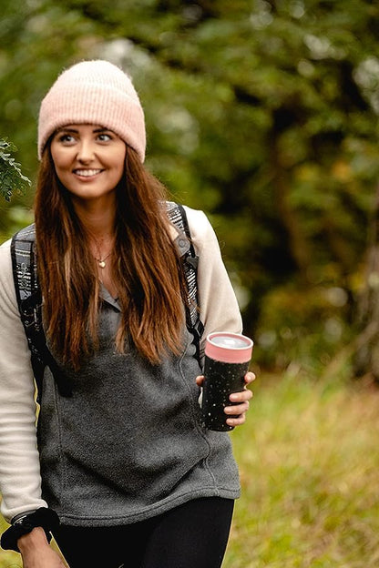 Circular and Co Leakproof Reusable Coffee Cup 12oz/340ml - The World's First Travel Mug Made from Recycled Coffee Cups, 100% Leak-Proof, Sustainable & Insulated (Black & Giggle Pink)