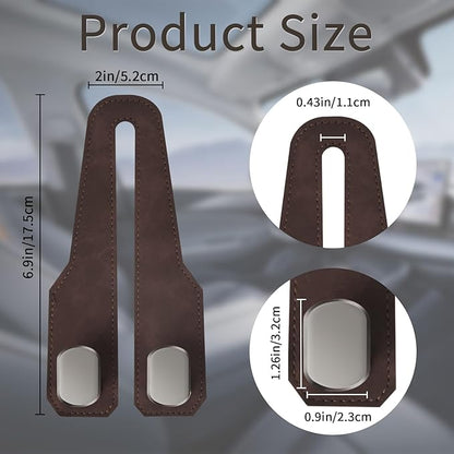 Car Seat Headrest Hooks for Purses and Bags, 2 Pack Bag Purse Holder for Car With Double Metal Hooks, Car Purse Hanger, Headrest Back Seat Handbags Hook Cute Hanging Accessories, Brown