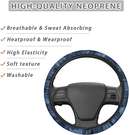AFPANQZ Blue Turtles Print Car Steering Covers Anti Slip Universal Fit Comfort Grip Auto Sweat Absorption Stretch-on Fabric 14.5 inch 15 inch Breathable Warm in Winter and Cool in Summer