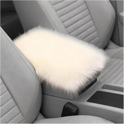 Car Center Console Cover, Fluffy Soft Vehicle Middle Console Arm Rest Cushion Pad, Furry Automotive Interior Armrest Seat Box Protector Decoration Accessories, Universal Fit (Light Beige)