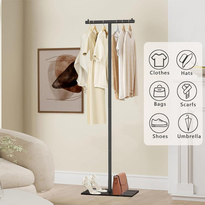 T-Shaped Metal Rack Stand,Modern Clothes Rack With Rock Slab Base,68.8 Inch Freestanding Clothing Rack Stand,Suitable For Boutiques, Entryway, Bedroom, Living Room, Hallway, (Black, 68.8inch)