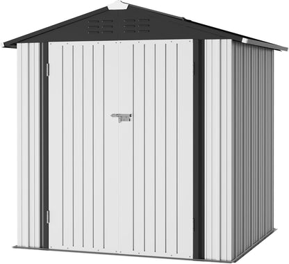 Furniwell 6x4 FT Outdoor Storage Shed, Metal Garden Sheds Outdoor Storage House with Single Lockable Door for Backyard Patio Lawn, White