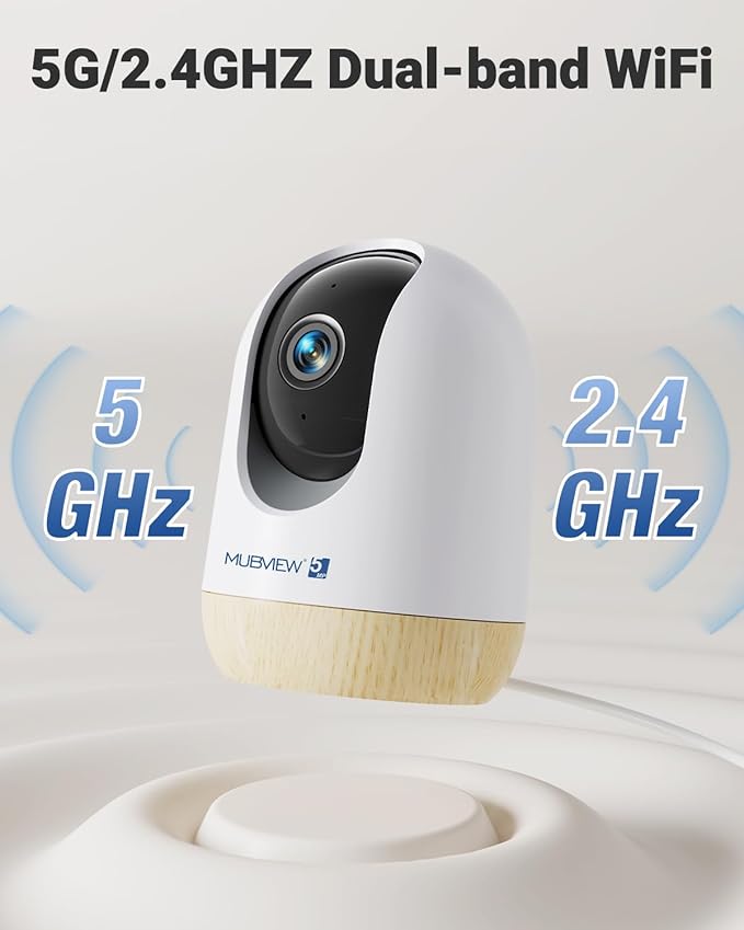 MUBVIEW 5MP Plug-in Indoor Security Camera no Subscription, 5/2.4G WiFi Pet Cam