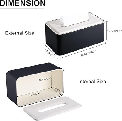 KINGFOM Tissue Box Cover, PU Leather Tissue Box Holder Rectangular, Modern Facial Tissue Paper Napkin Dispenser for Bathroom, Home, Office, Car Automotive Decoration with Magnetic Lid Black