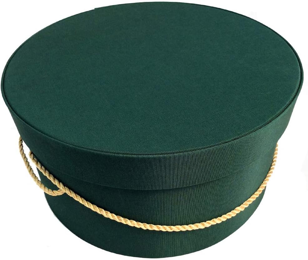 Sarah's Hat Boxes Classic Dark Green Hat Box – 14.75" x 7.5" (Dia. x Ht.) Handmade in USA – Odorless Non-Toxic Adhesive, Cording Handle – Premium Storage for Hats & Accessories