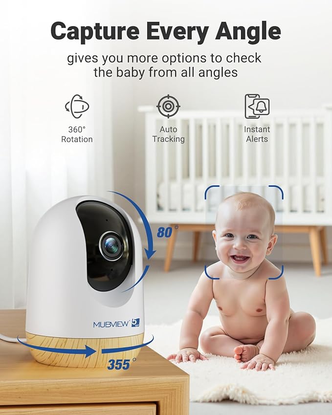 MUBVIEW 5MP Plug-in Indoor Security Camera no Subscription, 5/2.4G WiFi Pet Cam