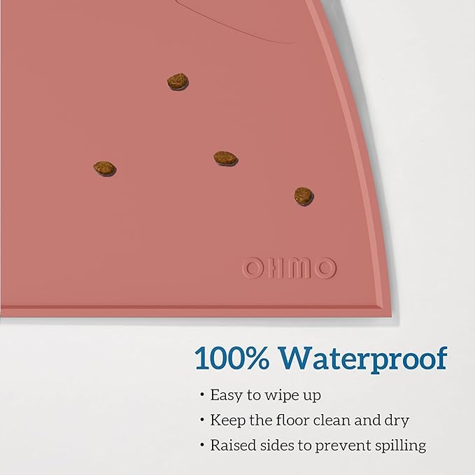 OHMO - Cat Food Mat, Silicone Pet Feeding Mat for Floor Non-Skid Waterproof Dog Water Bowl Tray, Easy to Clean Pet Placemat (Erythrinus, 18 * 9.8'')