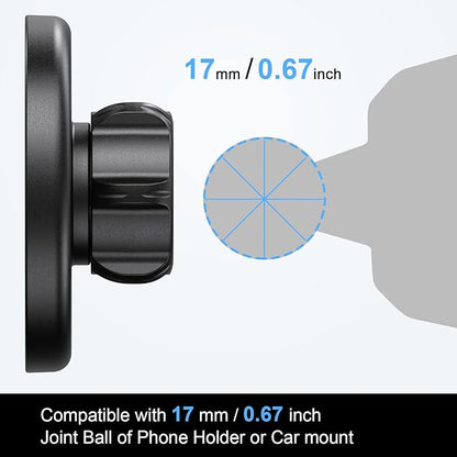 Car Mount Base Designed for MagSafe iPhone 16 15 14 13 12 Series, Only for Diameter 17mm/0.67 inch Universal Joint Ball of Phone Holder, with 2pcs Metal Plate Fit for All Phones