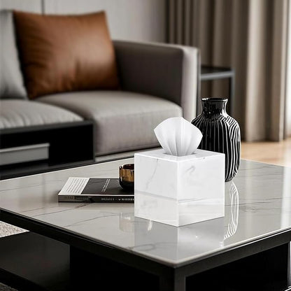 SILUT Tissue Box Cover Square, Marble Texture Tissue Box Holder, Decorative Tissue Holder for Bathroom, Kitchen, Vanity, Modern Tissues Organizer
