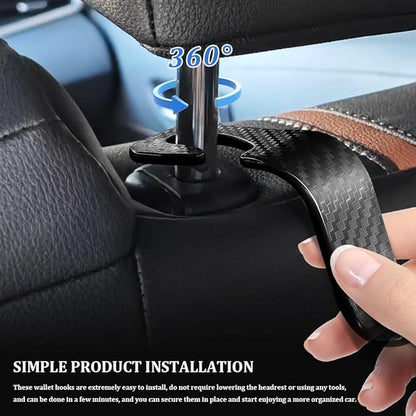 4PCS Car Seat Headrest Hook, Plastic Auto Back Seat Hanger Hooks, Multi-functional Stylish Seat Hooks, Universal Car Interior Headrest Hanger Storage Accessories for Purse Coats Handbag (Black)