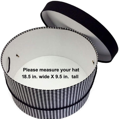 Sarah's Hat Boxes Classic Houndstooth Hat Box – 18.5" x 9.5" (Dia. x Ht.) Handmade in USA – Odorless Non-Toxic Adhesive, Cording Handle – Premium Storage for Hats & Accessories