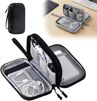 Travel Cable Organizer Pouch, 2026 Updated Cord Organizer Box, Double Layers Electronics Cable Organizer Box, All in One Cable Organizer Bag for Cable, Cord, Charger, Adapter, SD Card (Black)