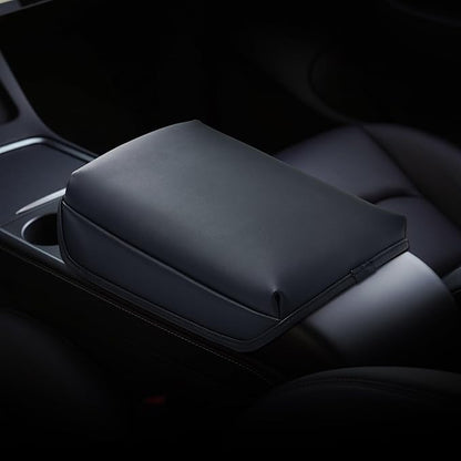KMMOTORS Model Y, Model 3 Center Console Cover Basic Black, Armrest Cushion, Console Protector, Vegan Leather, Model 3(2020-2024) Accessories, Accessories for Model Y