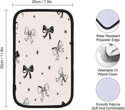 Bow Ties On Cream Car Center Console Decor Handrail Armrest Box Cushion Interior Covers Car Protector Pad Lid Cover Accessories Universal Fit for Auto Truck Vehicles