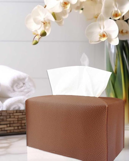 Rectangle Tissue Box Cover Brown - Normal Size Leather Rectangular Tissue Box Cover [JESMINI] Faux Leather Tissue Box Holder Long for Normal Rectangular Facial Tissue Box