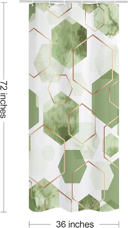 Litabel Modern Small Stall Shower Curtain for Bathroom, Sage Green Geometric Art Decor Waterproof Bath Curtain, Abstract Fabric Shower Curtain Sets for Home Decor, 36x72 Inch