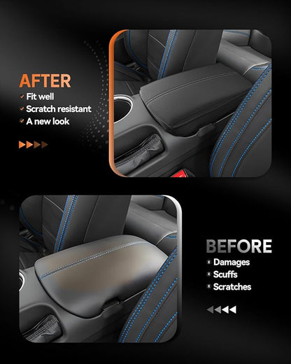 CDEFG for Ford Mustang 2024-2025 2026 Center Console Cover Armrest Box Cover for Mustang 2024 2025 2026 Accessories Console Arm Rest Protector Thickened White Line