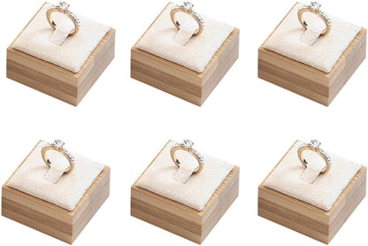 Coward Bamboo 6 Pcs Rings Display Stand for Selling Velvet Jewelry Ring Holder Organizer for Drawer Storage (Beige Velvet)