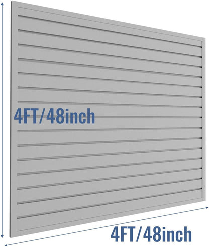 Slatwall Panel Garage Organizer PVC Slatwall Heavy Duty Wall Mounted Rack, Interlocking Slat Wall Panels for Tool Organization Peg Board(Grey 4 x 4 ft)