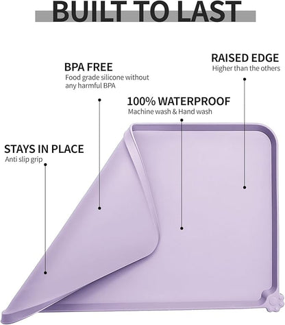 Reopet Waterproof Pet Feeding Mat with High Raised Edges, Heavier and Thicker Placemats for Cat Dog Water Bowl with BPA Free, Dogs Cats Food Mats for Messy Drinkers to Prevent Spill and Protect Floors