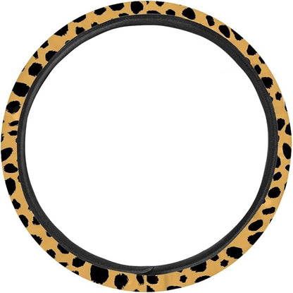 Universal Non-Slip Steering Wheel Cover, 15-inch Polyester Material Driving Accessories, Adjustable for Car and Truck(Classic Amber Leopard)