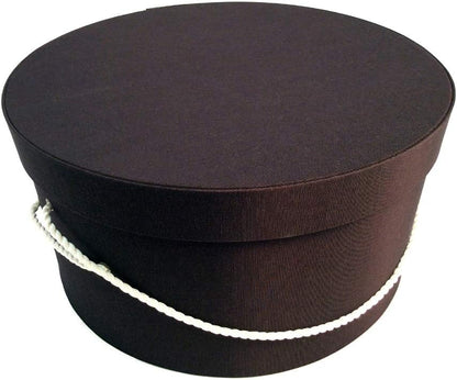 Sarah's Hat Boxes Classic Brown Hat Box – 12.75" x 6.5" (Dia. x Ht.) Handmade in USA – Odorless Non-Toxic Adhesive, Cording Handle – Premium Storage for Hats & Accessories