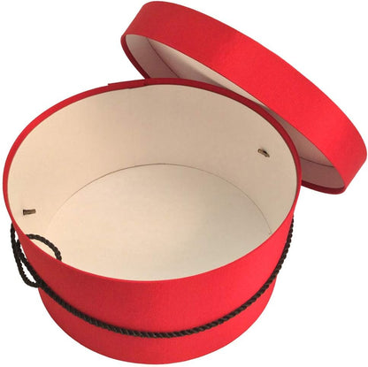 Sarah's Hat Boxes Classic Red Hat Box – 14.75" x 7.5" (Dia. x Ht.) Handmade in USA – Odorless Non-Toxic Adhesive, Cording Handle – Premium Storage for Hats & Accessories