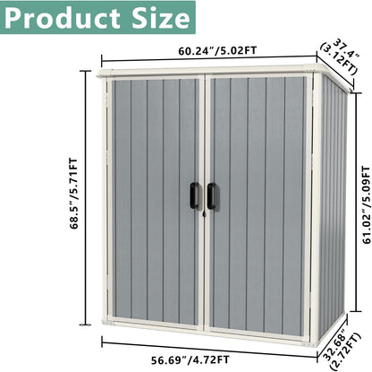 Aoxun Outdoor Storage Shed 5 x 3FT, Resin Shed with Floor and Lockable Door, Plastic Sheds for Garbage Can, Tool, Accessories, Lawn, Garden - Grey
