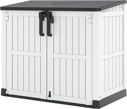 Outdoor Resin Storage Shed 36 Cu. Ft. Garden Horizontal Storage Extra Large Capacity Weather Resistant Storage Box, Lockable Resin Waterproof Shed, Light Grey