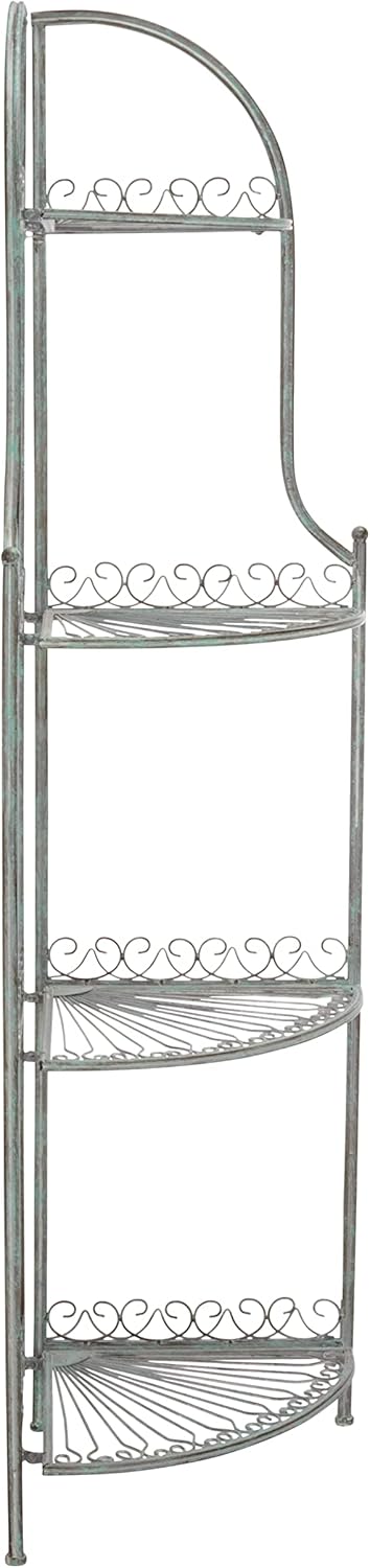 SAFAVIEH Outdoor Collection Abarrane Victorian Antique Dark Green Wrought Iron 4-Tier Corner Shelf