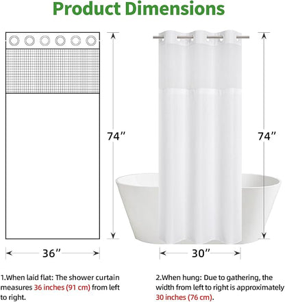 eachope Stall No Hook Shower Curtain with Snap-in Fabric Liner Set,Waffle Weave Shower Curtains for Bathroom,Hotel Luxury Decor Bathroom Curtain Set,Waterproof & Washable,White,36Wx74H