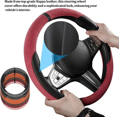 HZEL Car Steering Wheel Cover, Non-Slip Suede Leather Breathable Vehicle Steering Wheel Protector with Inner Ring, Automotive Interior Protective Accessories, Universal Fit (Light Silver Gray)