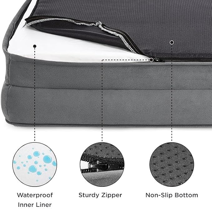 Optimized Orthopedic Dog Bed for Medium Dogs, 41" x 27" Memory Foam Pet Bed with Removable Washable Cover, Waterproof & Non-Slip Sofa Bed for Joint Support, Grey