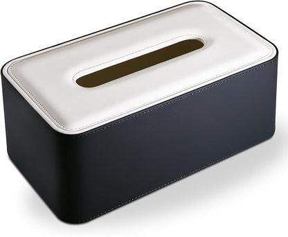 KINGFOM Tissue Box Cover, PU Leather Tissue Box Holder Rectangular, Modern Facial Tissue Paper Napkin Dispenser for Bathroom, Home, Office, Car Automotive Decoration with Magnetic Lid Black