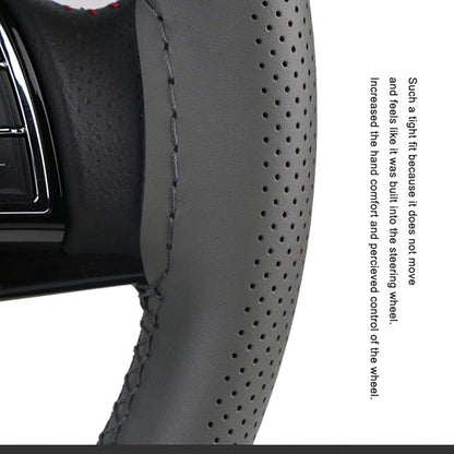Universal Car Steering Wheel Cover Leather Breathable Design 15 Inch Diameter Cowhide Steering Handlebar Wrap Fit Most Car SUV Gray