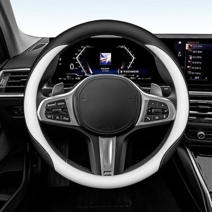 Leather Steering Wheel Cover 15 Inches Car Steering Wheel Cover Stretchy Easy Installation Durable Breathable Non-Slip for Honda Civic Accord Fit CRV HRV Pilot Odyssey Accessories -White