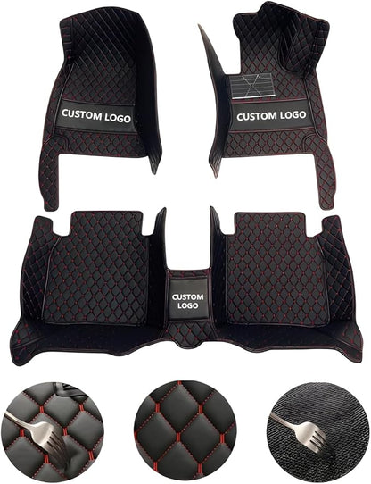 Customize Car Floor Mats for 99% Sedan SUV Sports Car All Weather Leather Full Coverage Waterproof Non-Slip Vehicle Lining Pads (Black Stripe)
