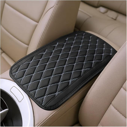 Car Center Console Cover, Scratch-Resistant Leather Vehicle Armrest Seat Storage Box Protector Cushion, Comfortable Automotive Interior Armrest Pad Mat, Universal Fit (Black/Grey)